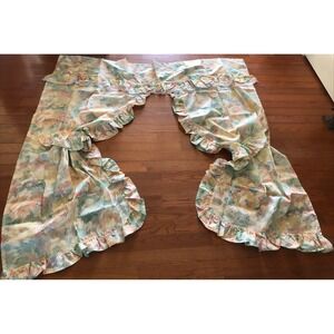 Vtg Excell Home Fashions Fabric Shower Curtain Pastel Floral Tie Backs 70x72 New